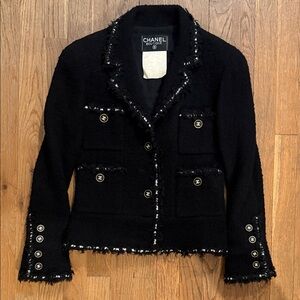 Chanel Black Textured Blazer with White Accents